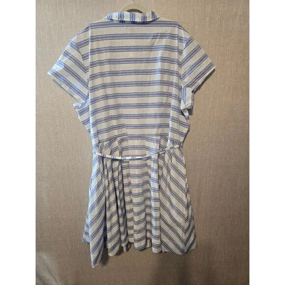 Ellos Womens Striped Button-Front Belted  Short-Sleeve Dress pockets Size‎ 4X - Picture 4 of 11